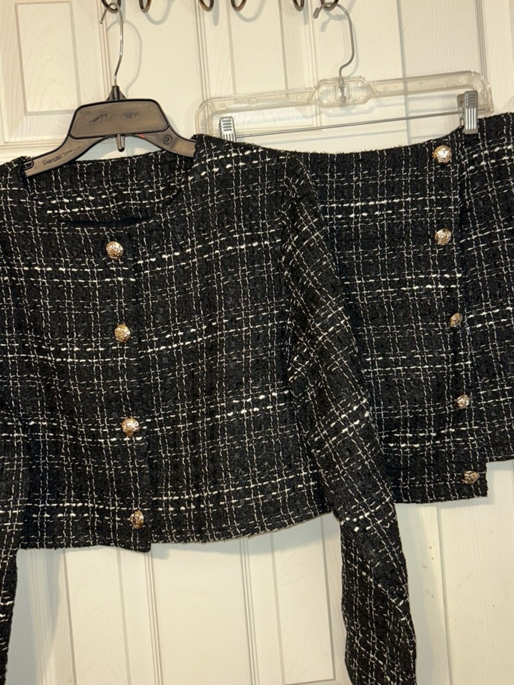 JK Designs Black Tweed Mini Skirt with Gold Buttons